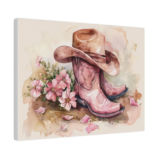 Pink Cowboy Boots & Flowers Canvas